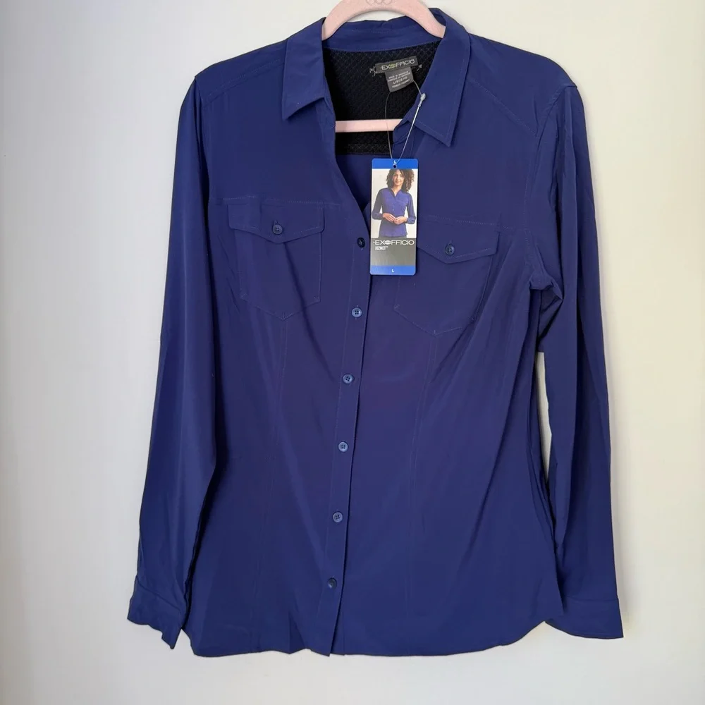 ExOfficio Kizmet Button Down Shirt – Royal Blue – Size Large – NWT - Picture 1 of 4
